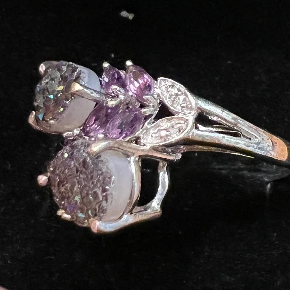 Sterling Silver Purple Cluster Ring - Picture 3 of 7